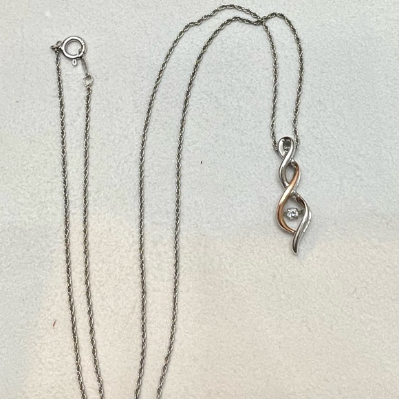 NWOT Genuine Floating Diamond, 10k Rose Gold & Sterling Silver Necklace - Picture 5 of 15